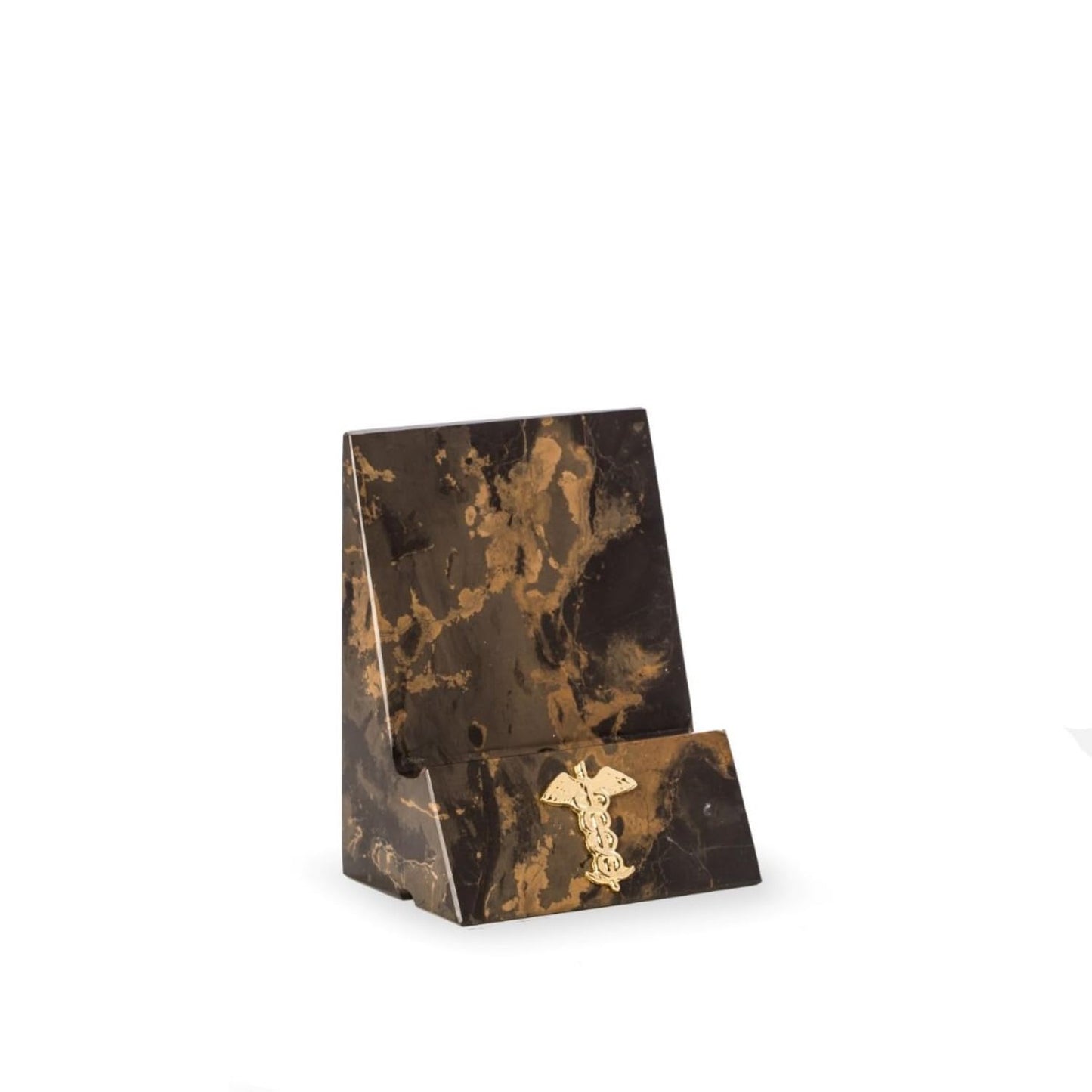 Tiger Eye Marble Desktop Phone/Tablet Cradle with Gold-tone Medical Insignia and Pass-thru Charging Hole QGM18342
