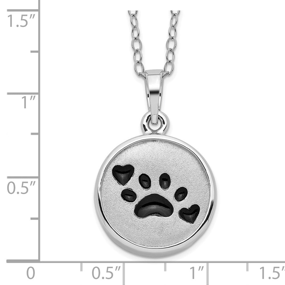 Sentimental Expressions Sterling Silver Rhodium-plated Enameled Paw Print Ash Holder 18 Inch Necklace 18 Inches
