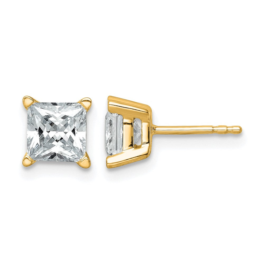 14k 2 carat Lab Grown Diamond VS+ F+ Princess Complete Four Prong Stud Earrings