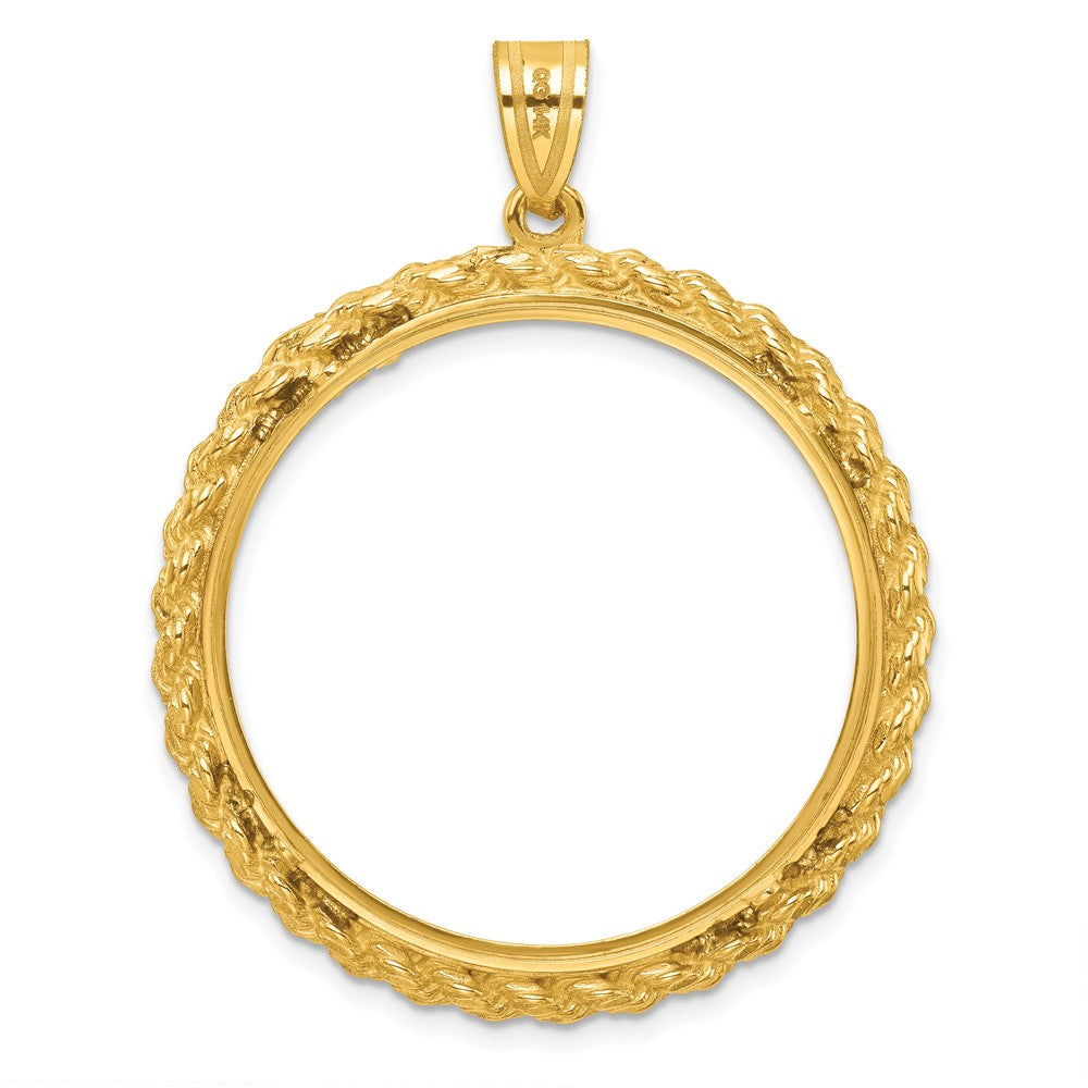 Wideband Distinguished Coin Jewelry 14k Polished and Diamond-cut with Casted Rope 32.0mm Prong Coin Bezel Pendant