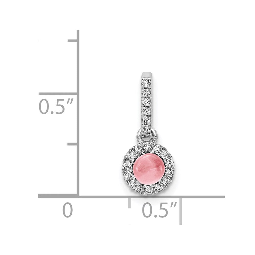 14k White Gold Diamond and Cabochon .47 Pink Tourmaline Pendant