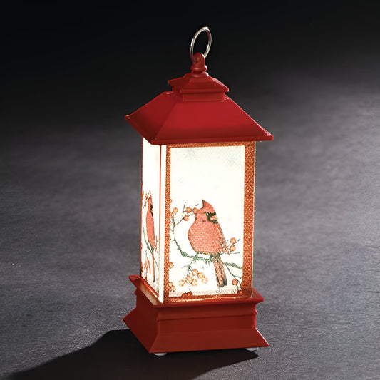 Plastic LED Square Lantern with Cardinals Ornament QGM23531