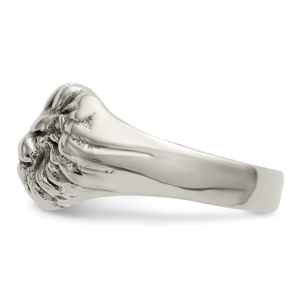 Stainless Steel Antiqued and Polished Lion Head Ring Size - 9