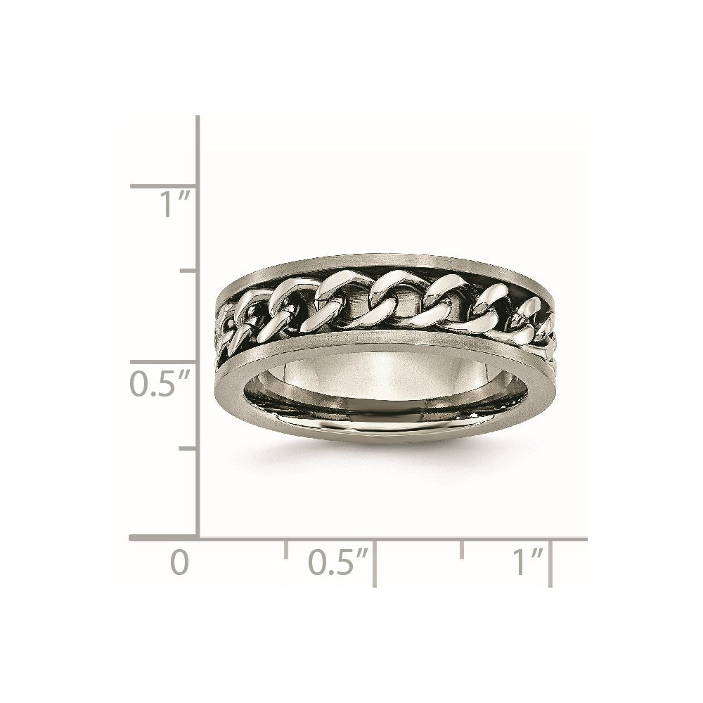 Titanium Brushed 7mm Chain Inlay Band Size - 6.5