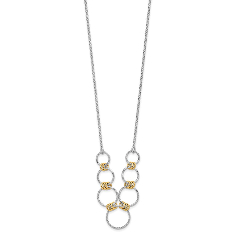 Sterling Silver RH/Gold-plt Dia.-Cut Circles with 2in ext Necklace