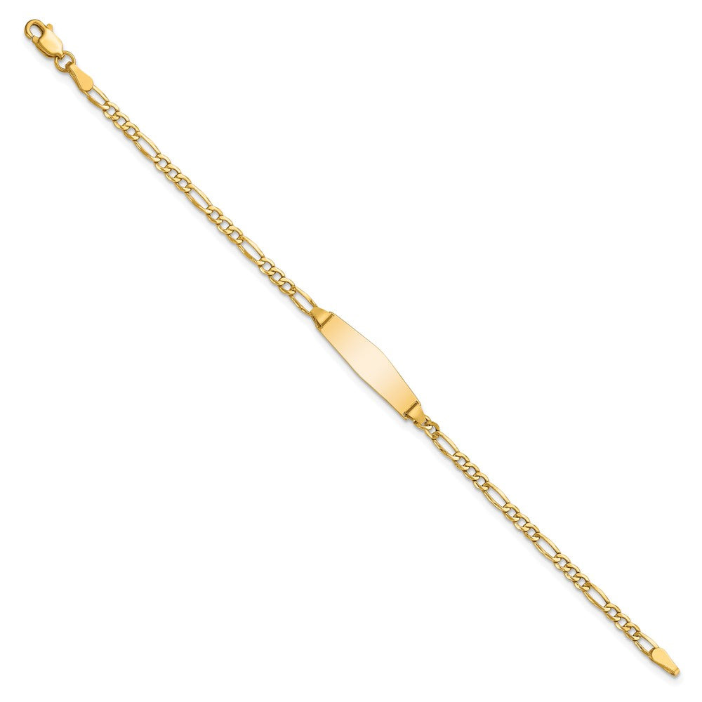 14k Polished Semi-Solid Chain/Solid Plate Figaro Link Soft Diamond Shape 19.5x5.5mm Plate 5.5 inch Baby/Child ID Bracelet