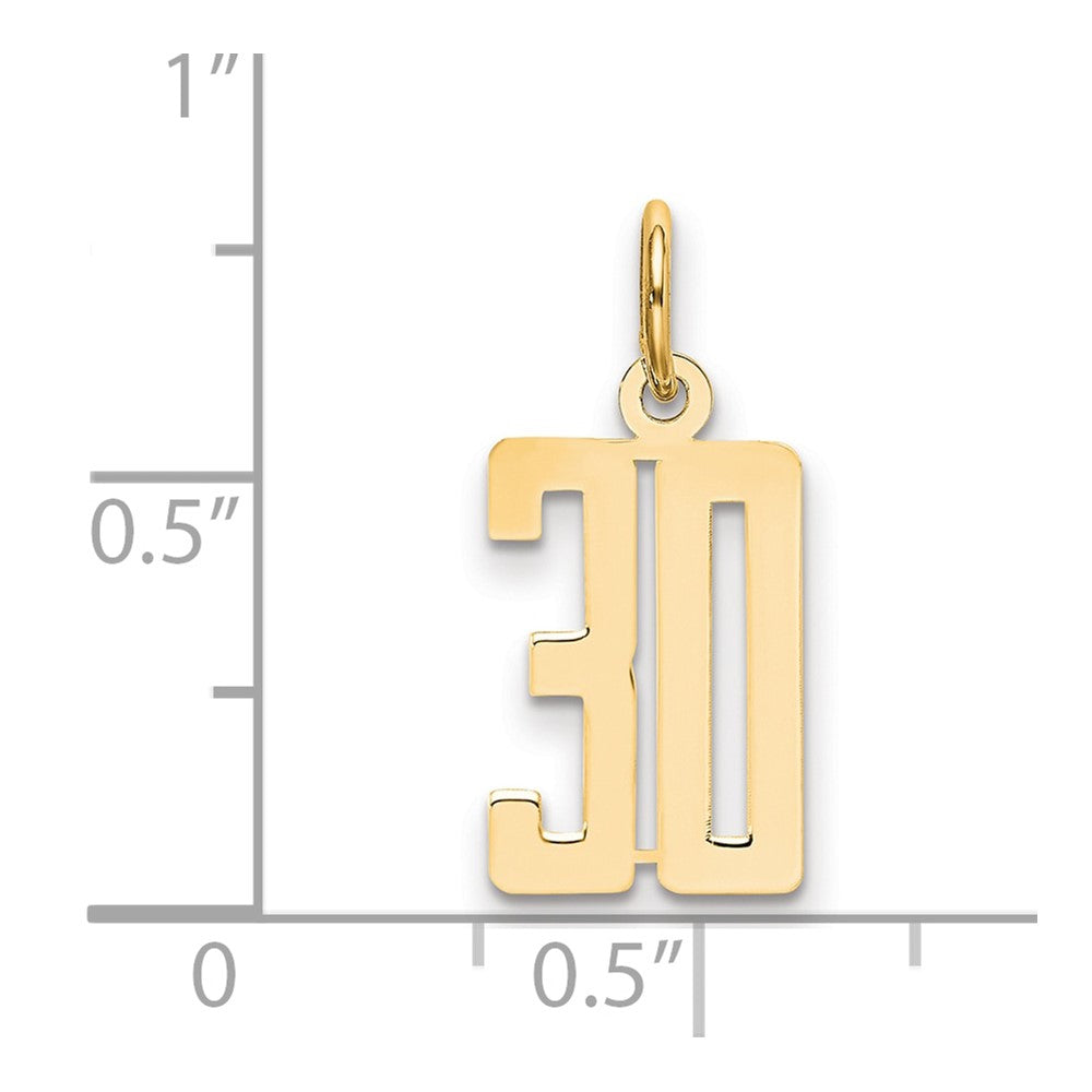 14k Small Elongated Number 30 Charm