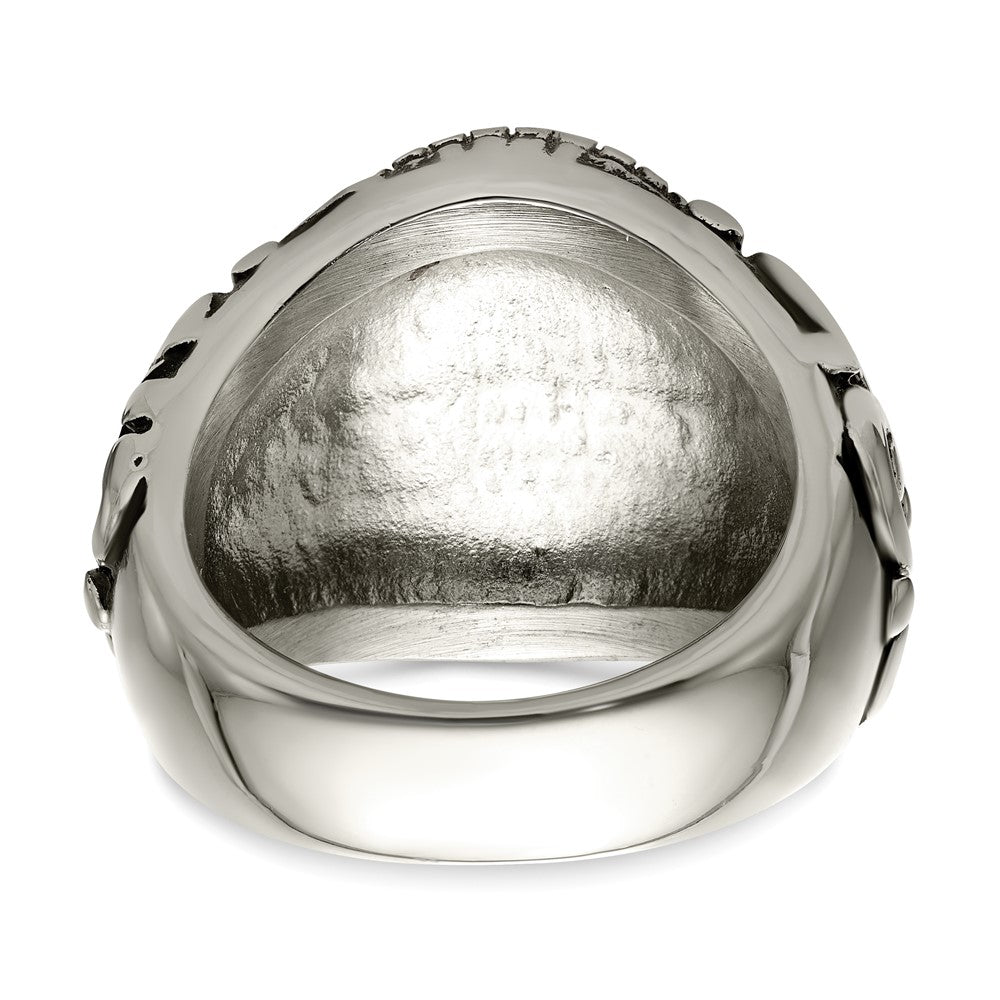 Stainless Steel Antiqued and Polished Cross Ring Size - 11
