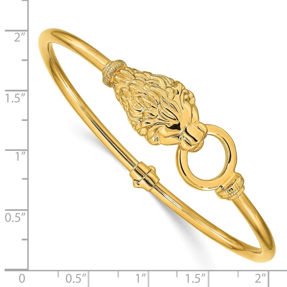 14k Gold Polished Lion's Head Hinged Bangle
