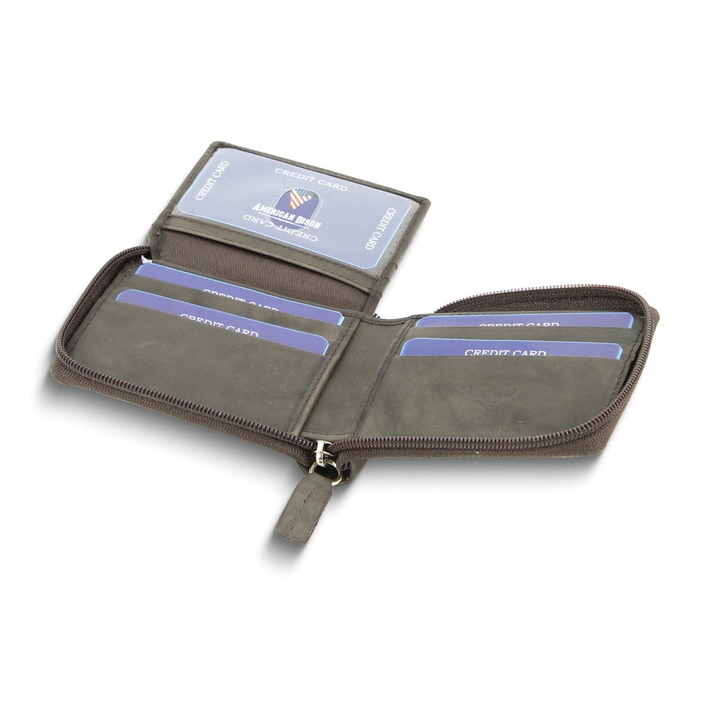 Brown Leather RFID Blocking Zip Around Top Flap Wallet