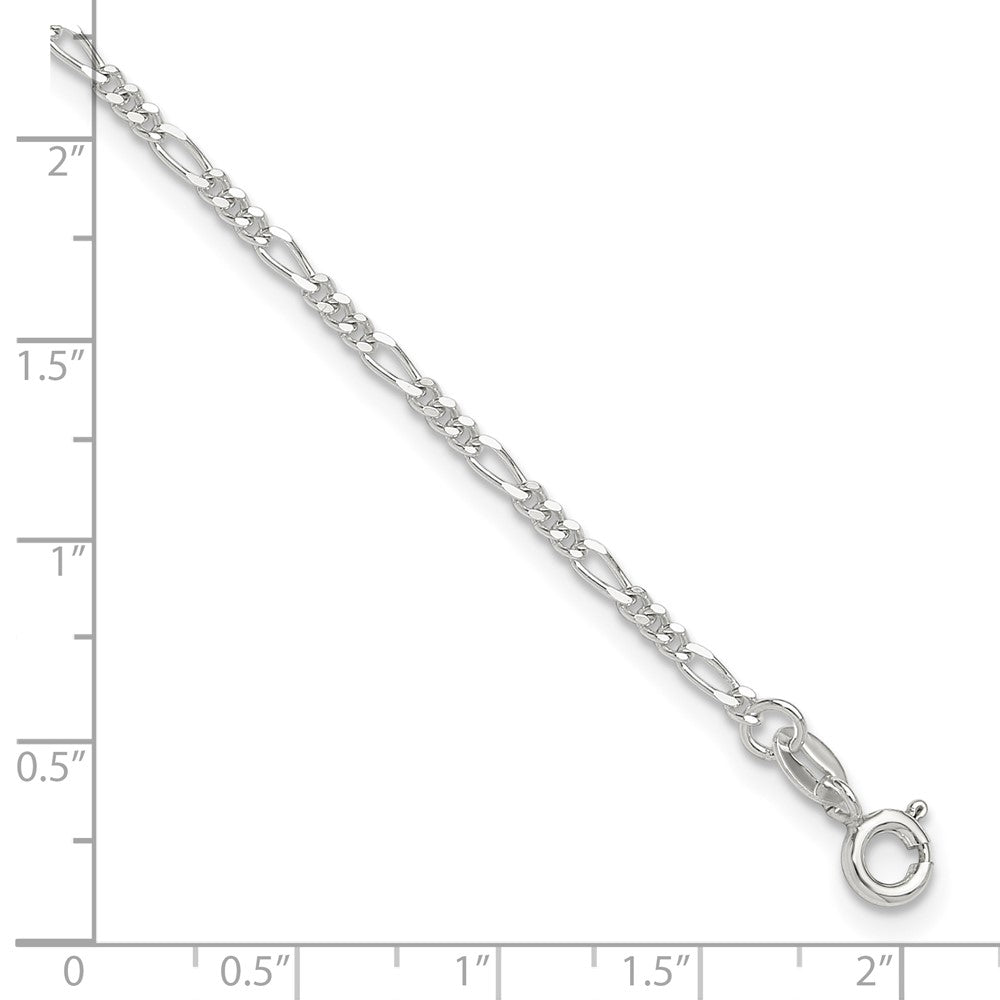 Sterling Silver Diamond Cut Polished Figaro 9in Plus 1in ext. Anklet 9 inches