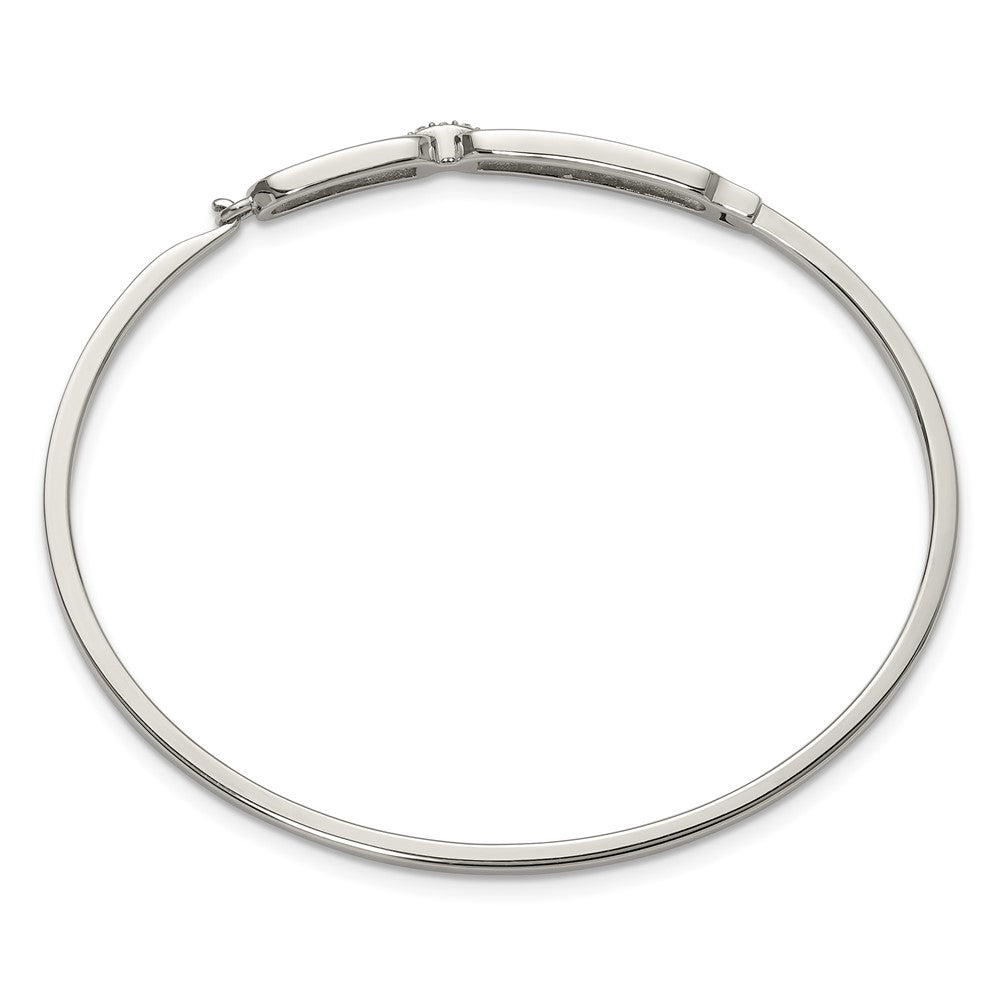 Chisel Stainless Steel Polished with Crystals 6.5 inch Hinged Bangle 6.5 inches