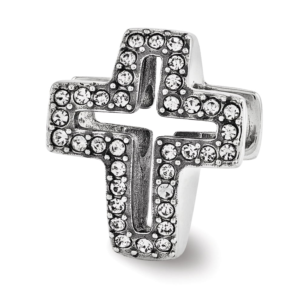 Sterling Silver Reflections Crystals Pav‚ Open Cross Bead