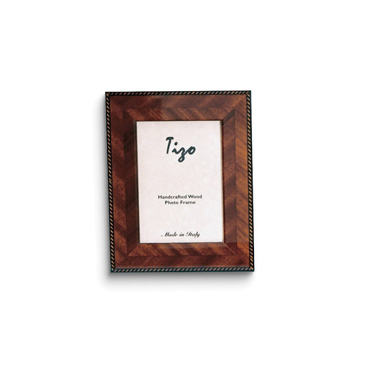 Handcrafted Wood Brown Marquetry 5x7 Photo Frame with Velvet Back
