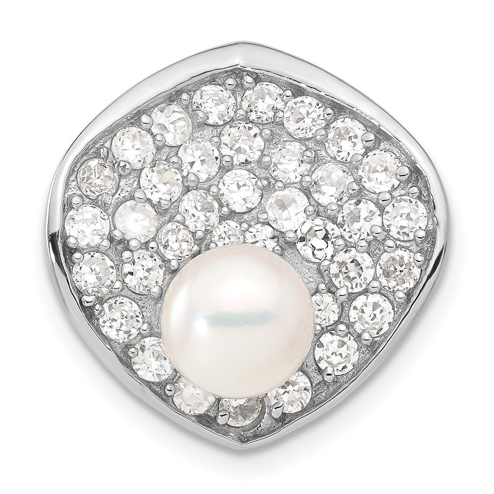 Sterling Silver Simulated Pearl & CZ Slide Pendant