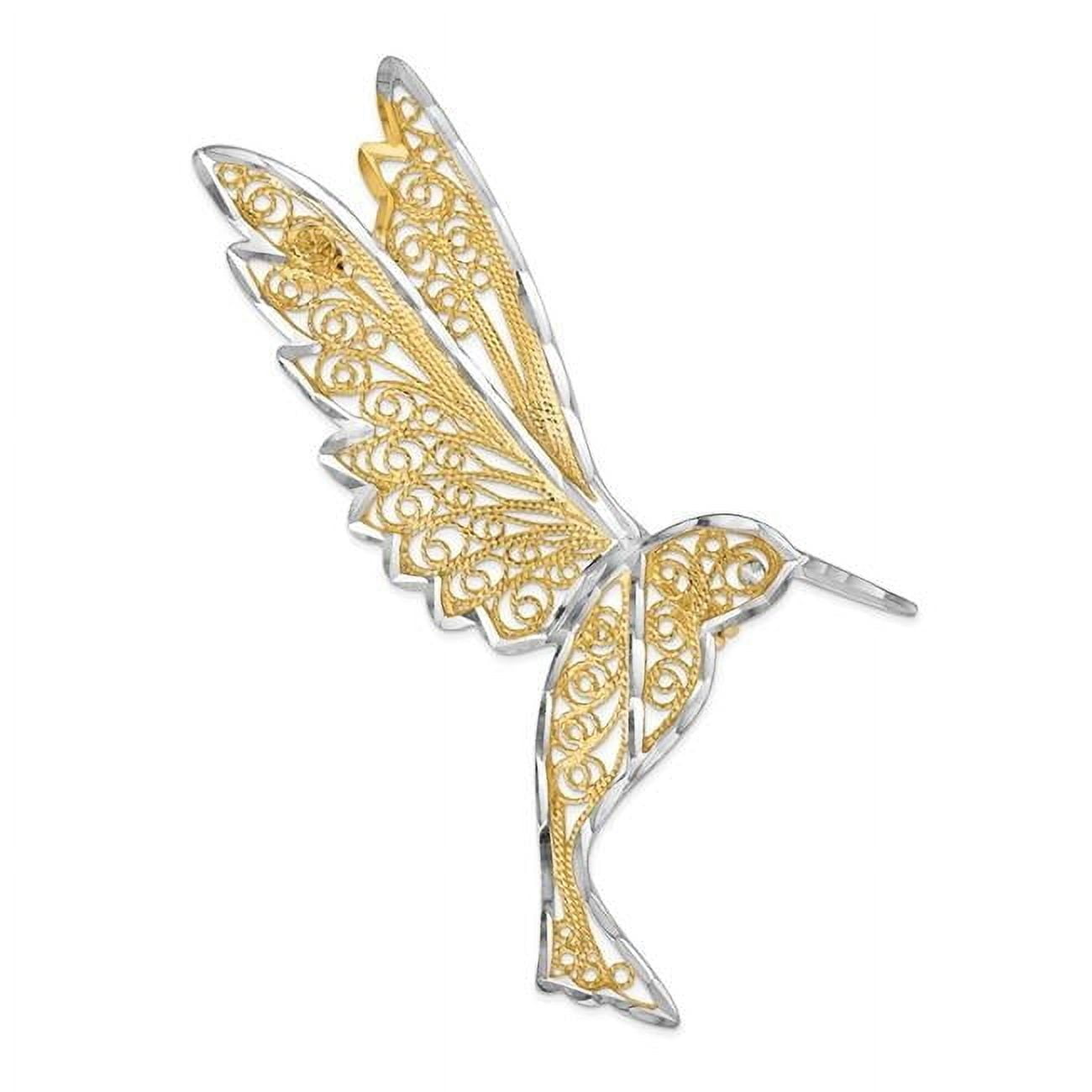 Primal Gold 14 Karat Yellow Gold and Rhodium Diamond-cut Filigree Hummingbird Pin