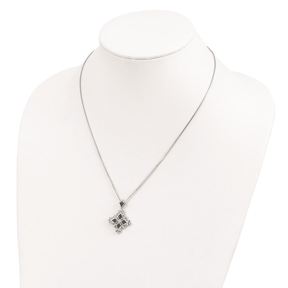 White Night Sterling Silver Rhodium-plated Black and White Diamond 18 Inch Necklace with 2 Inch Extender 18 Inches