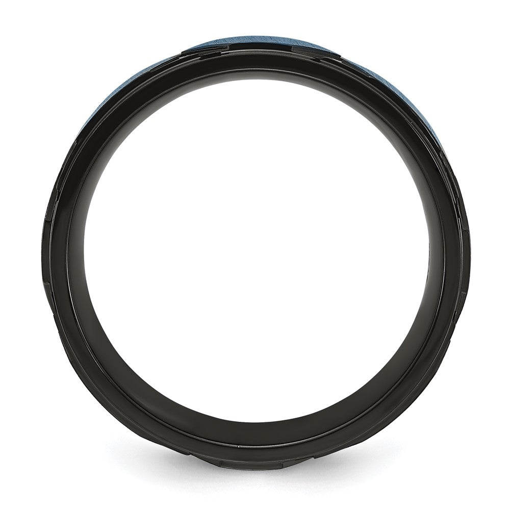 Chisel Titanium Brushed and Polished Black and Blue IP-plated 8mm Band Size - 8