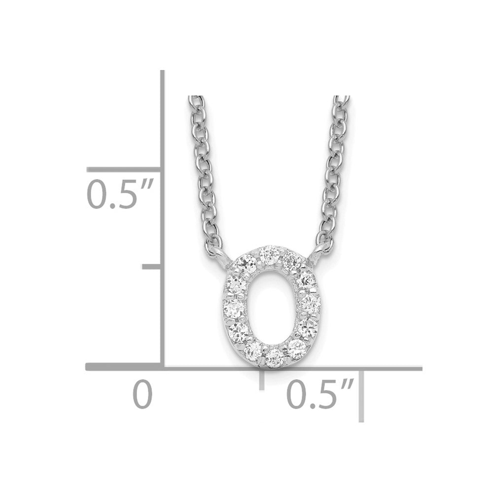 Rhodium Plated Silver White CZ Initial O Necklace -18