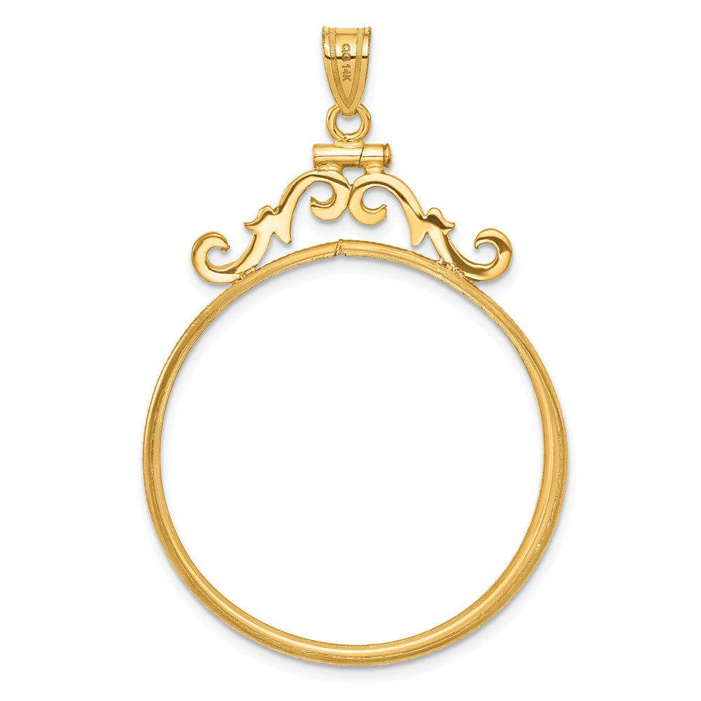 Wideband Distinguished Coin Jewelry 14k Polished French Scroll 32.0mm x 2.85mm Screw Top Coin Bezel Pendant