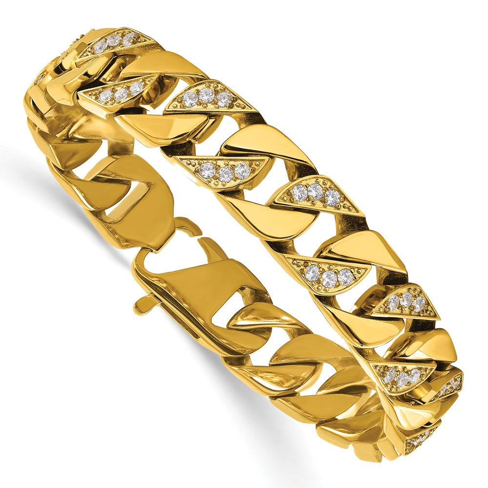 Stainless Steel Polished Yellow IP-plated with CZ 8.5 inches