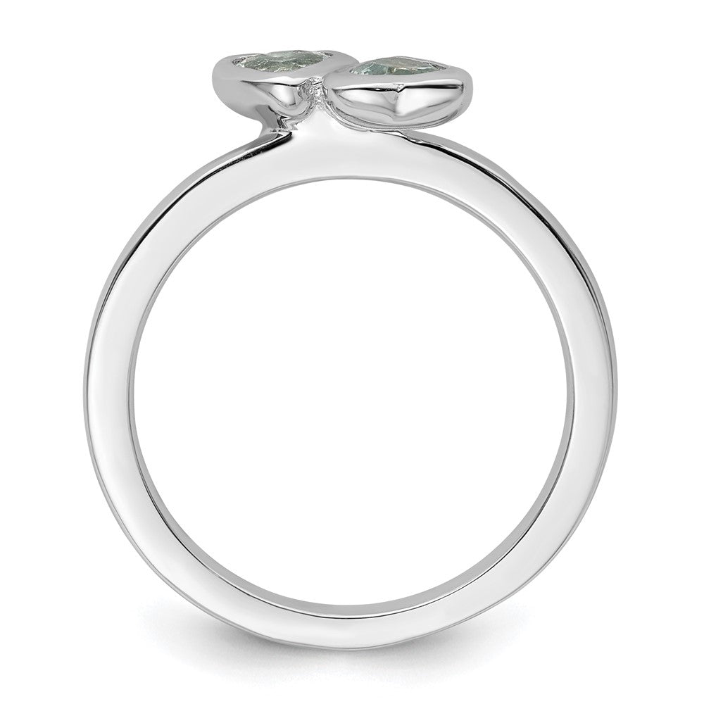 Sterling Silver Stackable Expressions Aquamarine Double Heart Ring Size -7