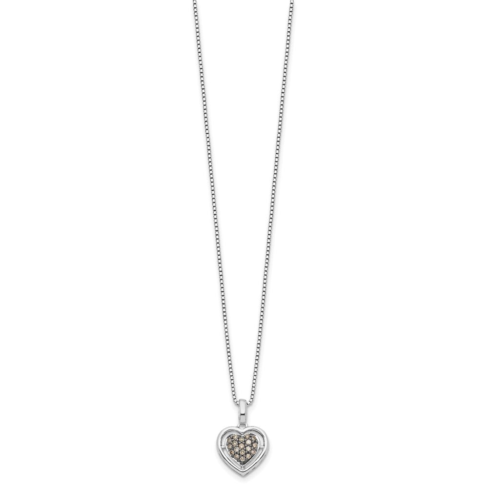 White Night Sterling Silver Rhodium-plated Champagne Diamond Heart 18 Inch Necklace with 2 Inch Extender 18 Inches