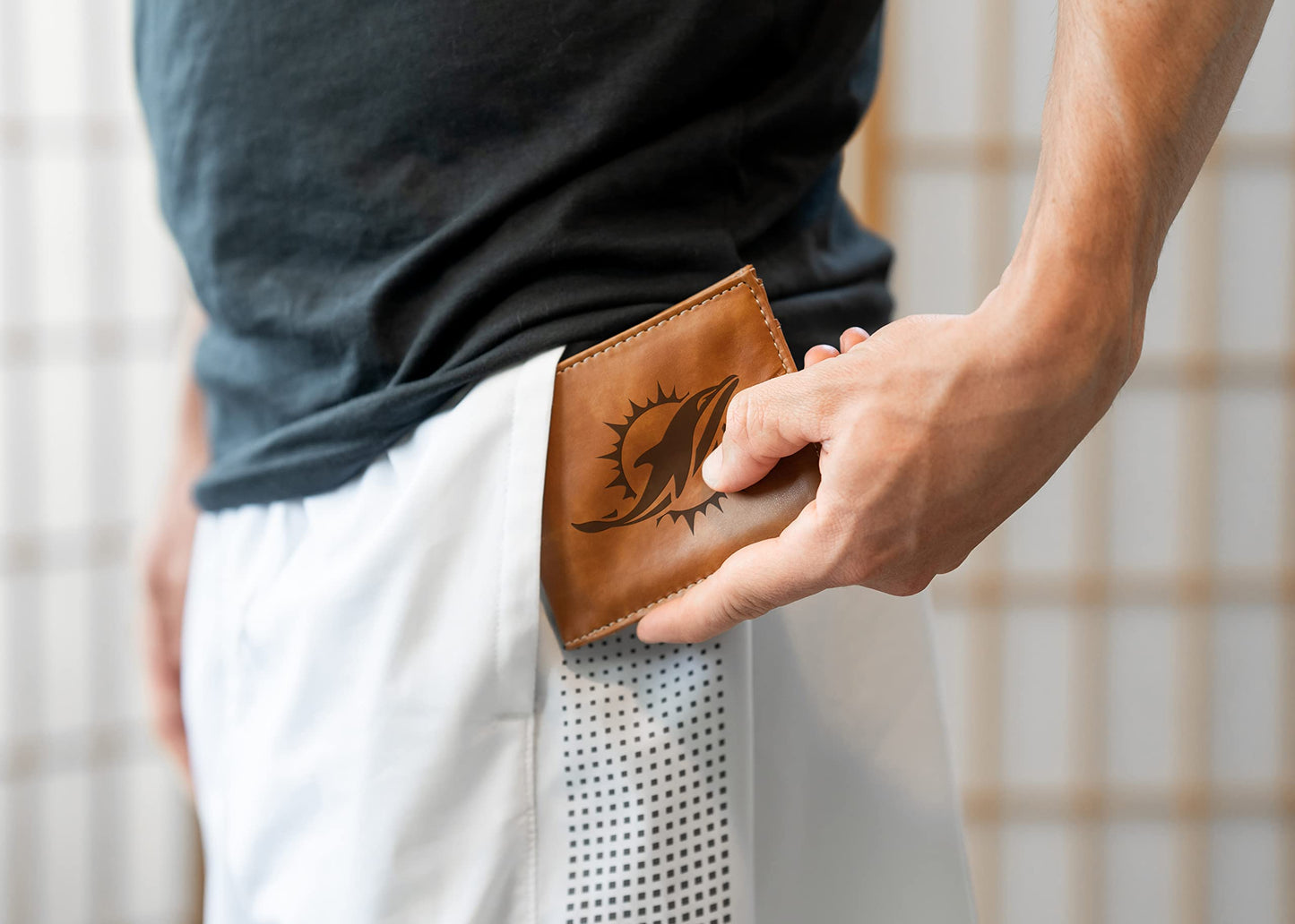 Rico Industries Football Miami  Brown Laser Engraved Bill-fold Wallet - Slim Design - Great Gift