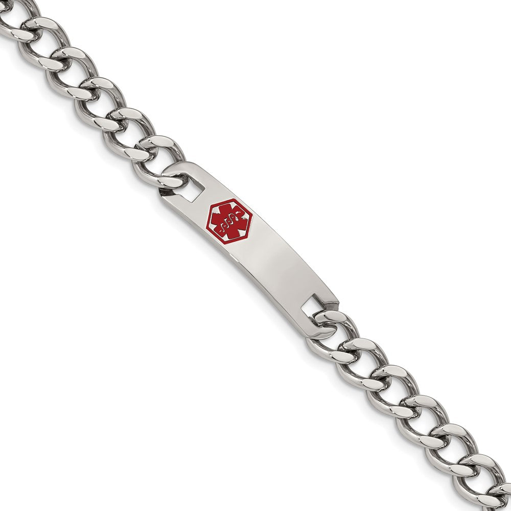 Stainless Steel Polished with Red Enamel 9.5in Medical ID Bracelet 9.5 inches
