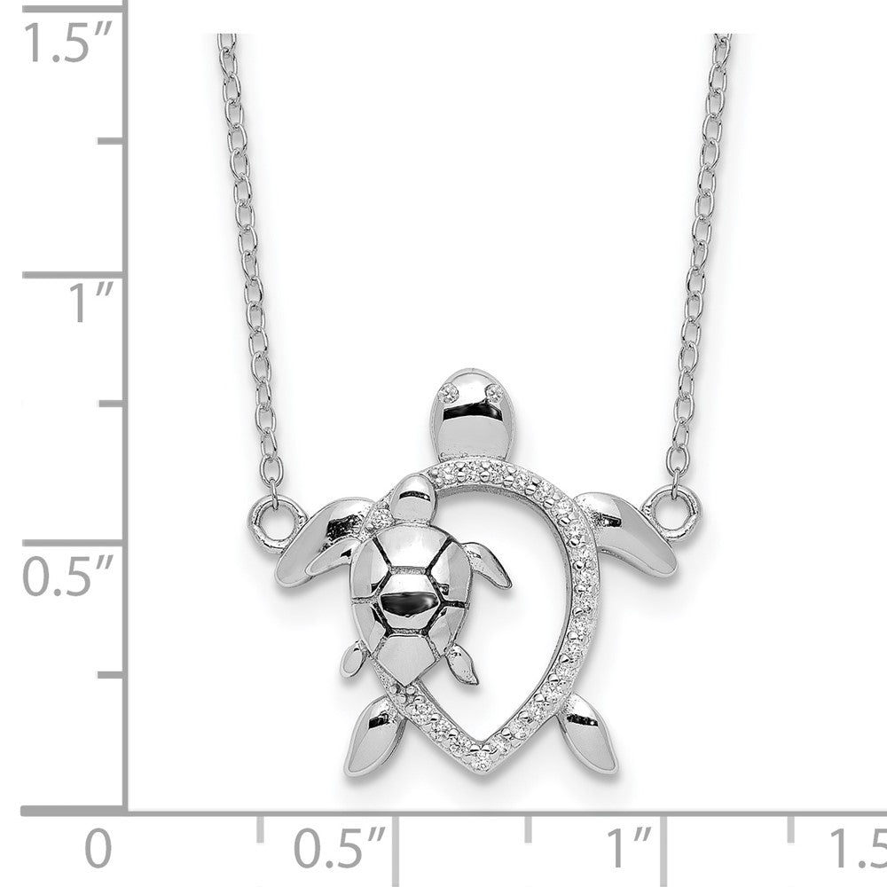 Sterling Silver Rhodium-plated Polished CZ Turtles 16 inch with a 2 inch extention Necklace 16 Inches