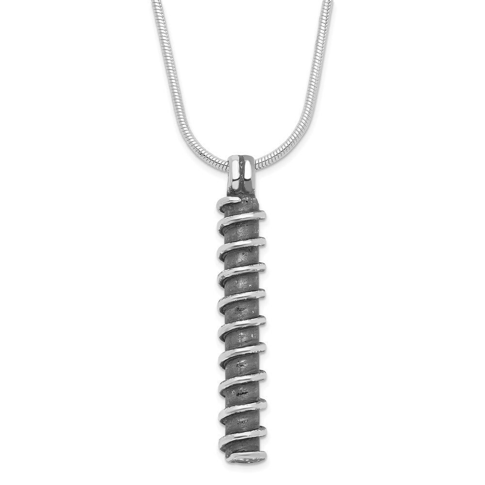 Sterling Silver Polished & Antiqued Fancy Twist Bar Necklace