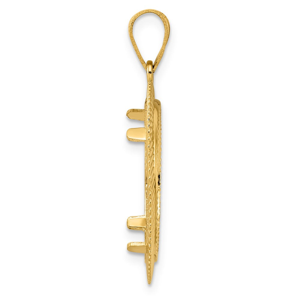 14k Diamond Cut Scalloped with 18.0mm Prong Coin Bezel Pendant