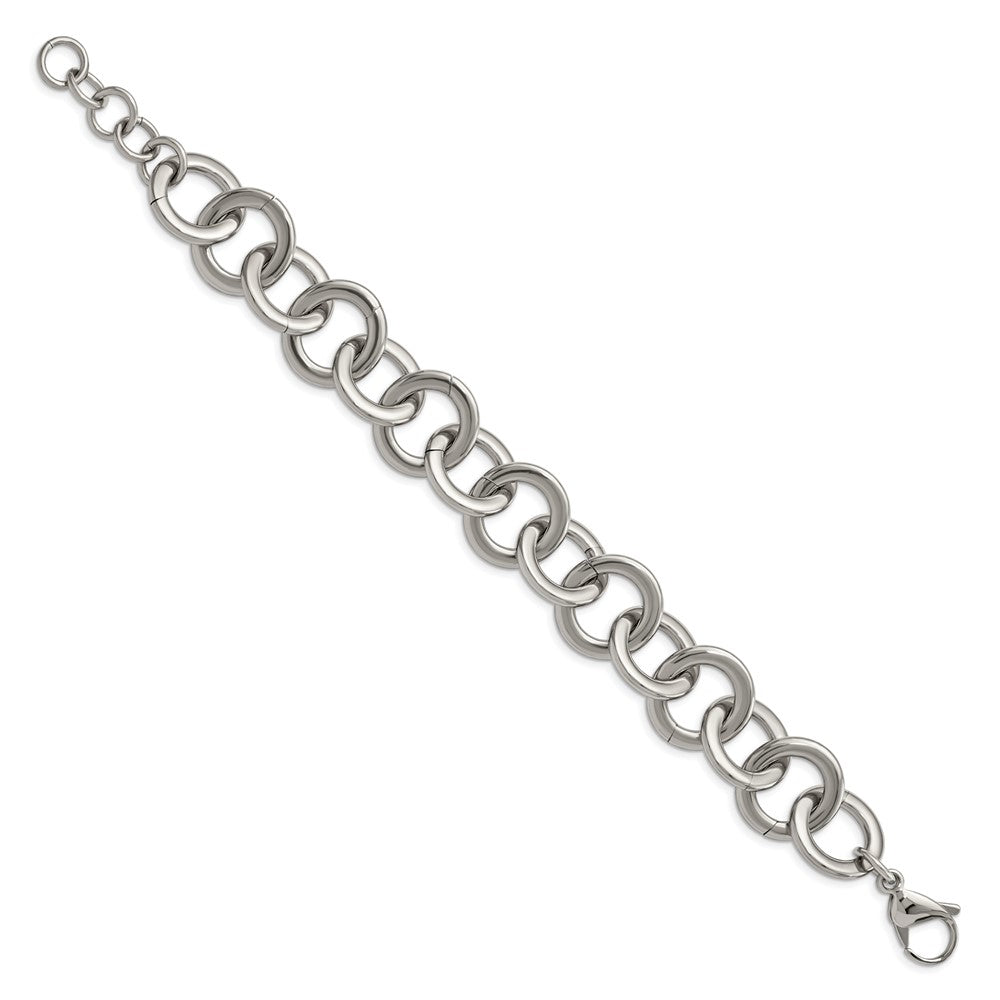 Stainless Steel Polished Circle Link w/1in ext. 7.5in Bracelet