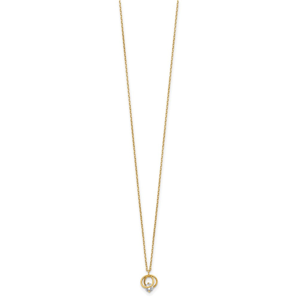 14k Yellow Gold Polished CZ Double Circle 15in w/1in ext Necklace