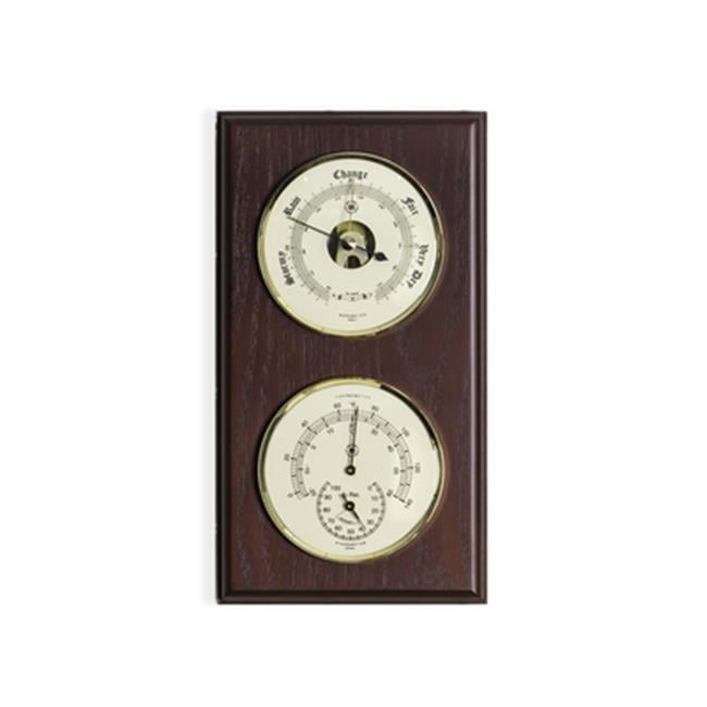Barometer & Thermometer With Hygrometer On Mahogany Wood