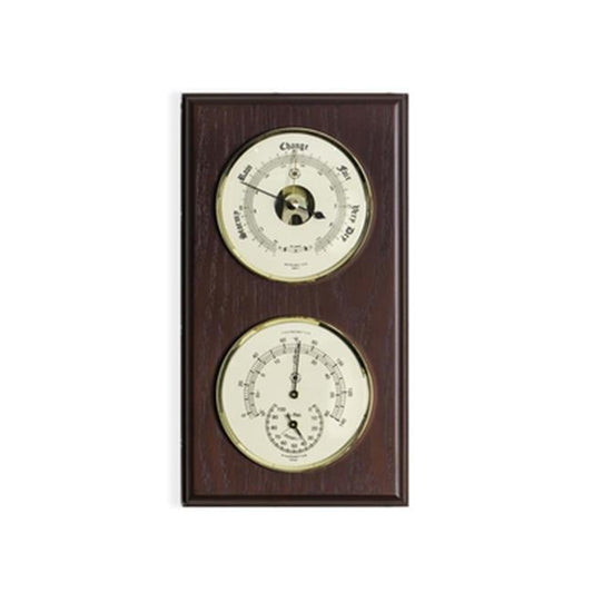 Barometer & Thermometer With Hygrometer On Mahogany Wood
