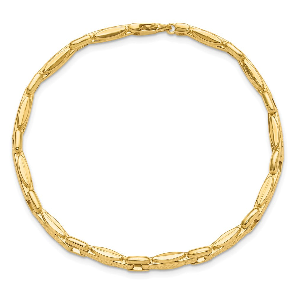 14K Polished Diamond-cut Fancy Link Reversible Bracelet 7.5  inches