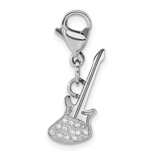 Stainless Steel Polished CZ Guitar with Lobster Clasp Charm