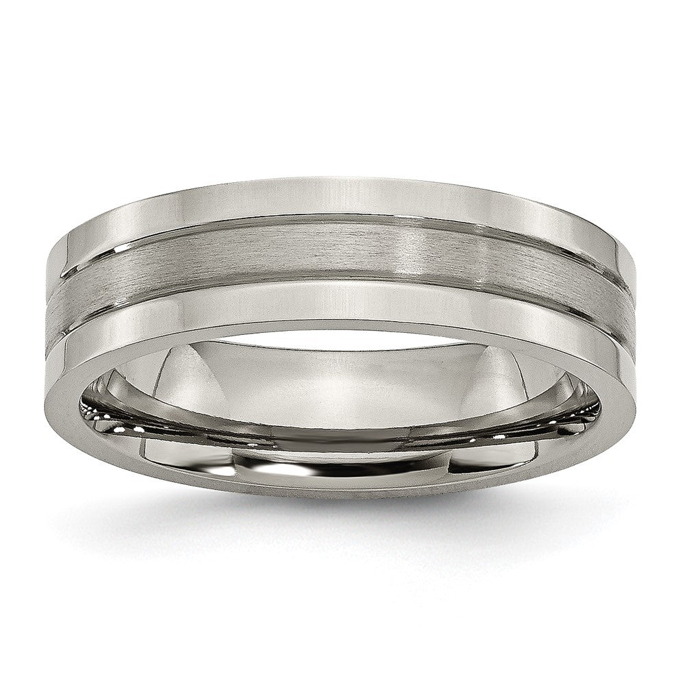 Titanium Brushed and Polished 6mm Grooved Band Size - 8.5