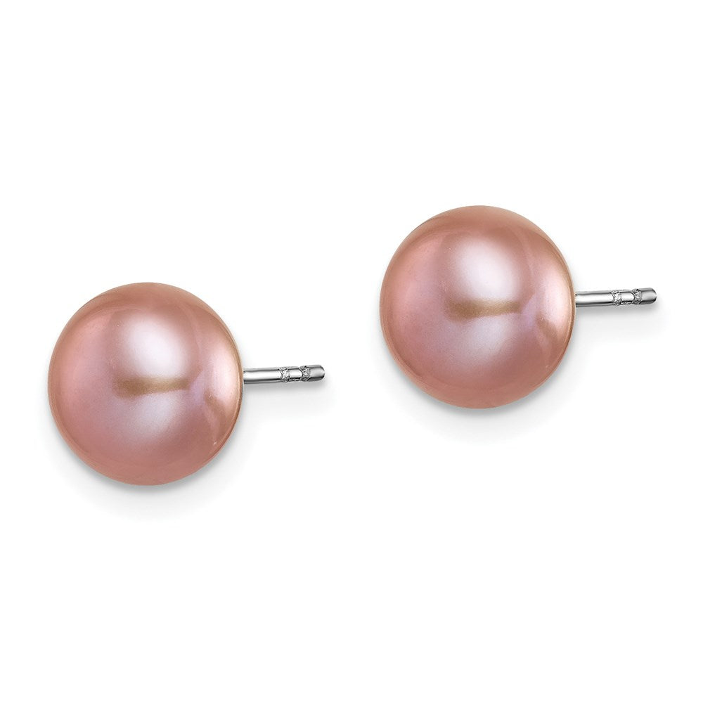 Sterling Silver Rhodium-plated 8-9mm Pink, White, Purple, Grey and Black Button Freshwater Cultured Pearl Set of 5 Post Earrings