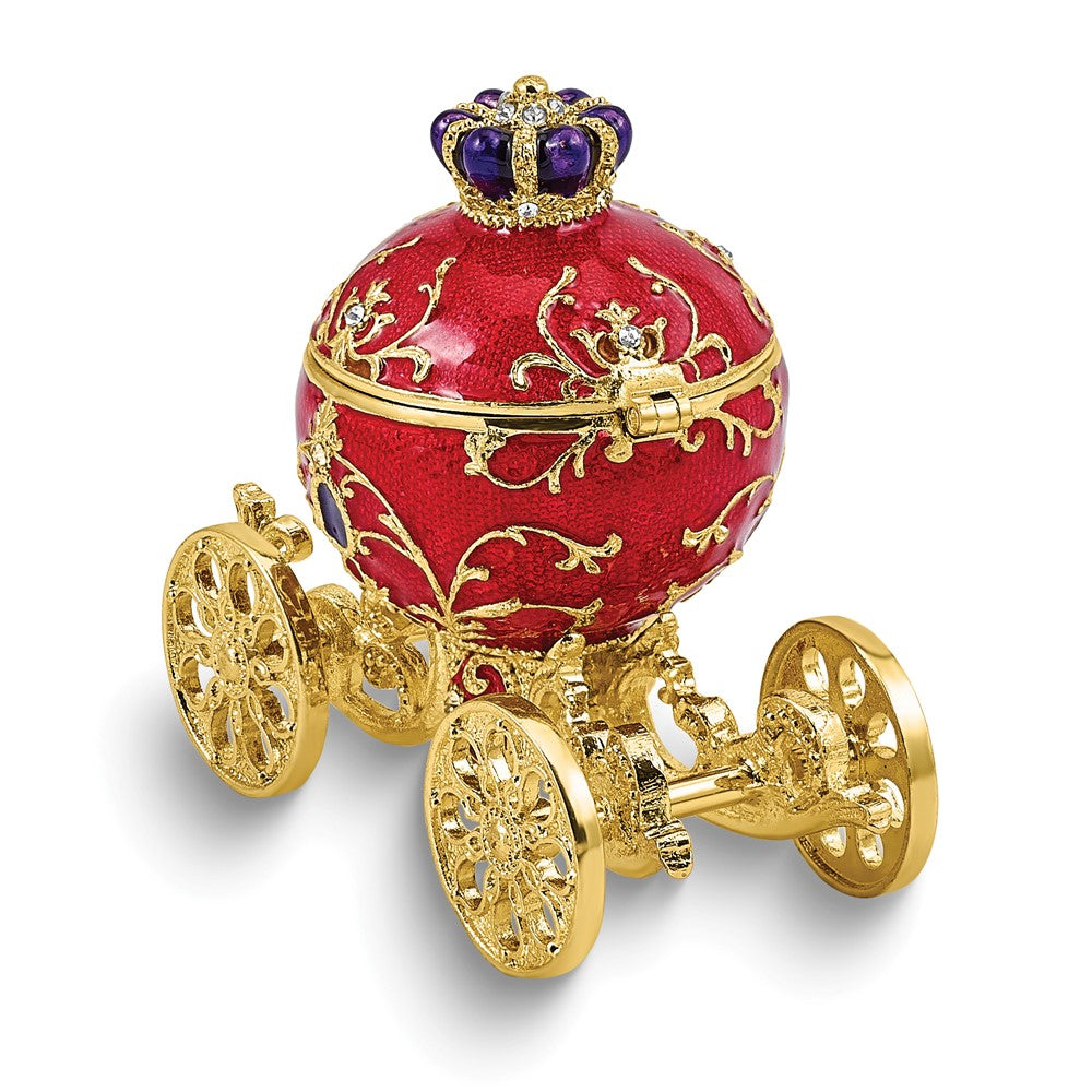 Luxury Giftware by Jere Bejeweled FORWARD ROLL Crown Carriage Trinket Box with Moveable Wheels, Ring Insert and Matching 18 inch Necklace