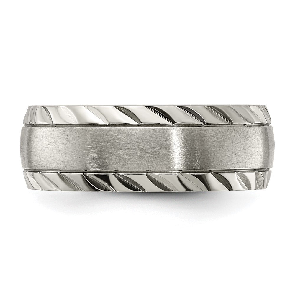 Titanium Polished w/Brushed Center & Grooved Edge 8mm Band Size - 11.5
