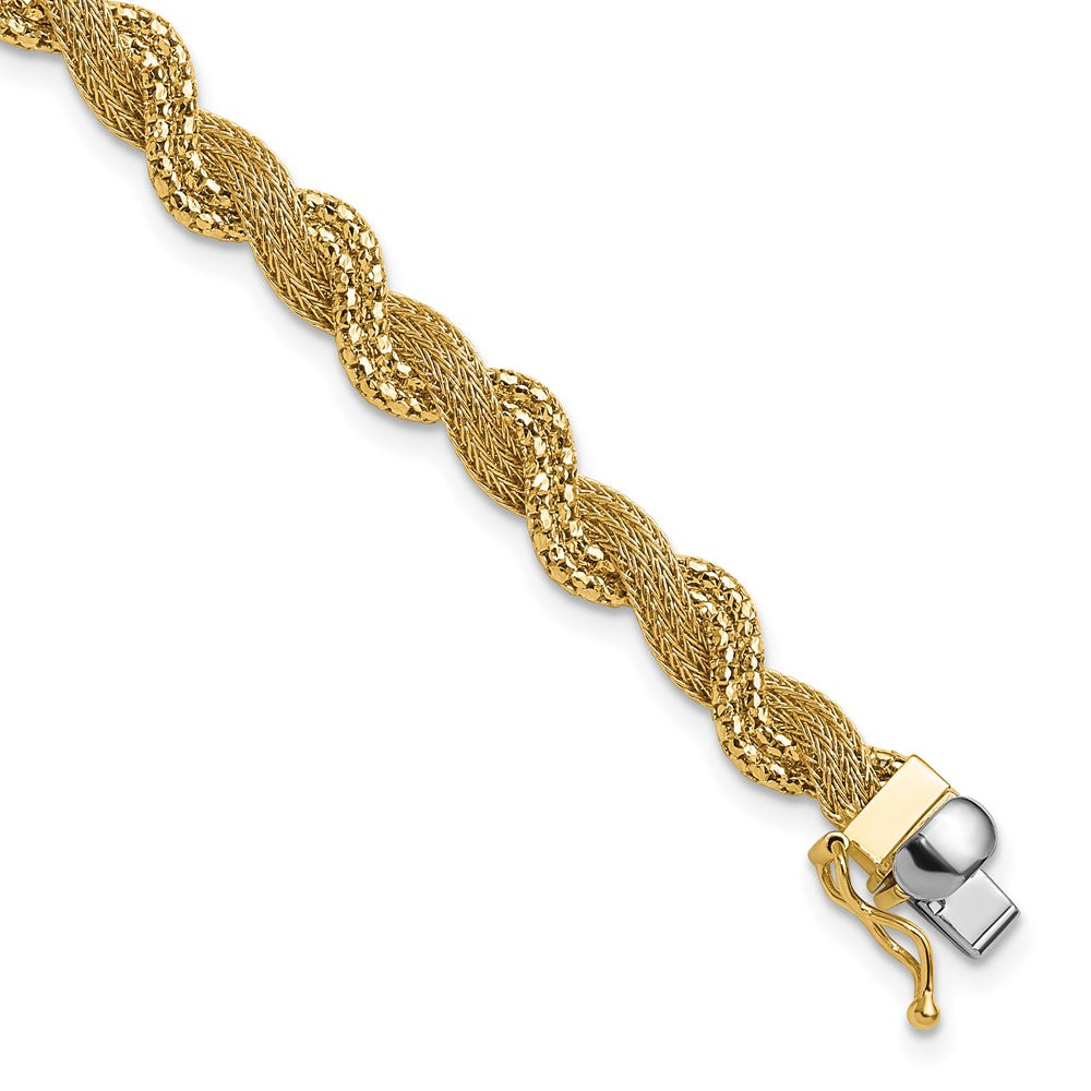 14K Polished/Textured and Diamond-cut Twisted  Bracelet 8  inches