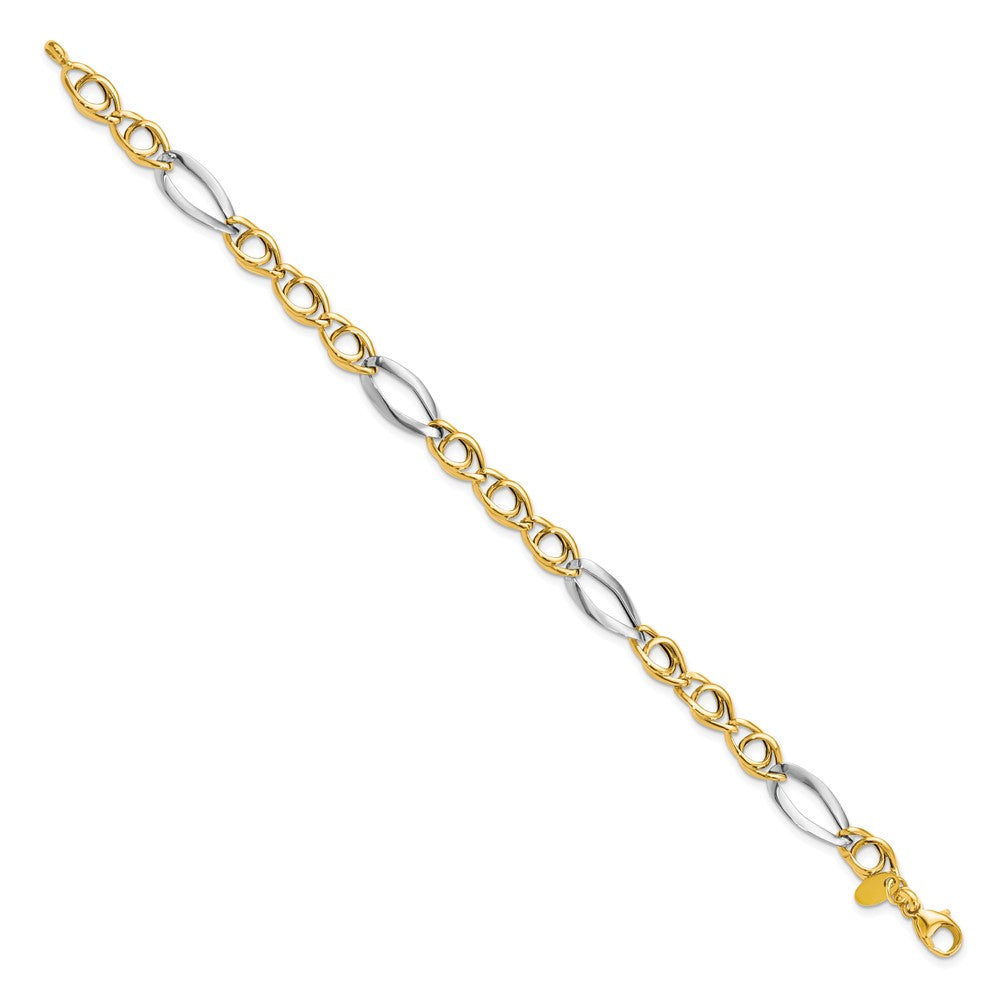 14k Rhodium Fancy Link Bracelet 7.75  inches