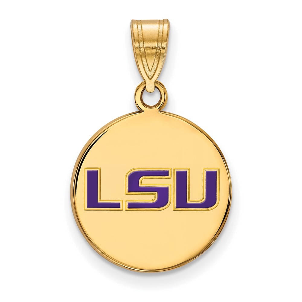 Sterling Silver Gold-plated LogoArt Louisiana State University L-S-U Medium Enameled Disc Pendant QGP034LSU