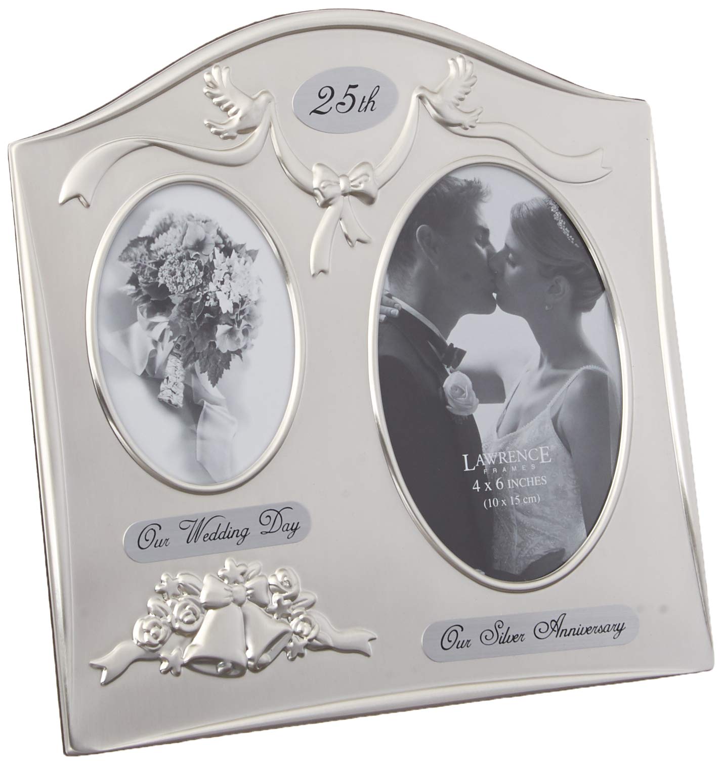 Lawrence Frames Satin Silver & Brass Plated 2 Opening Picture Frame - 25th Anniversary Design 590043