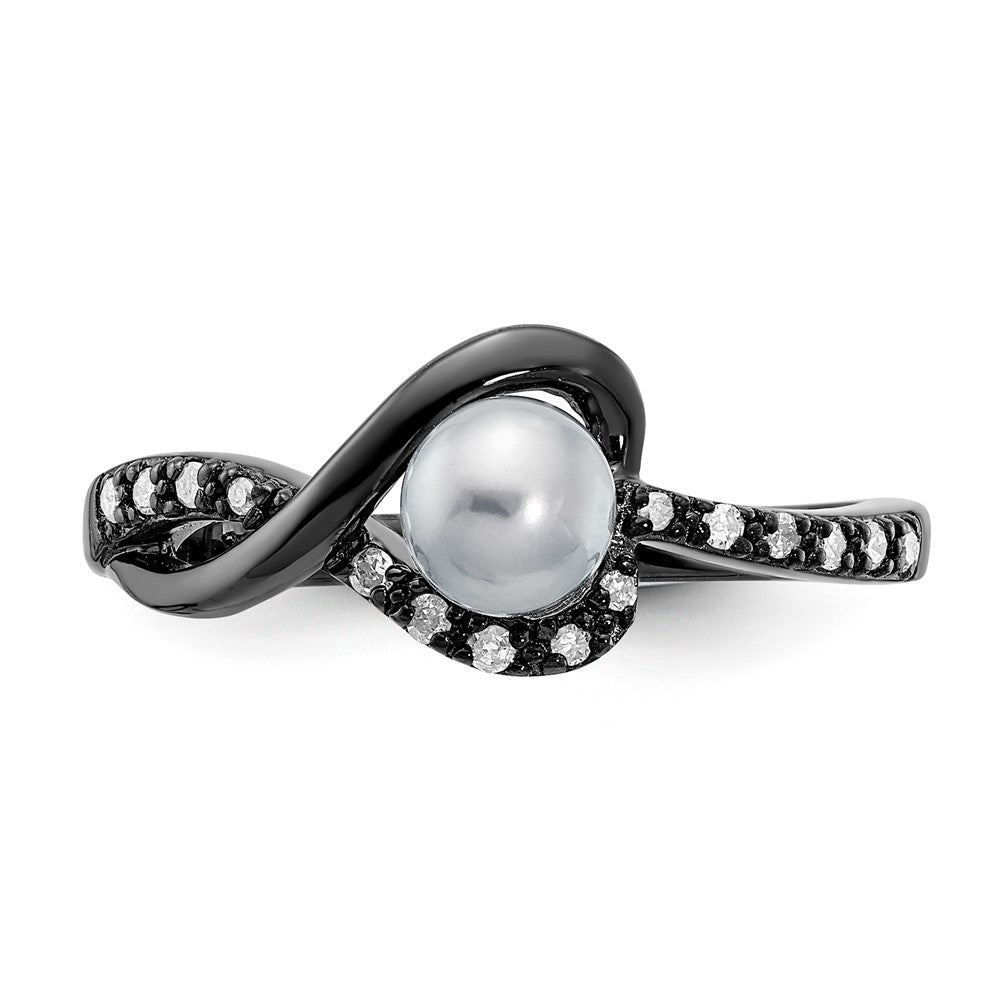 Sterling Silver Grey Pearl and Diamond Ring