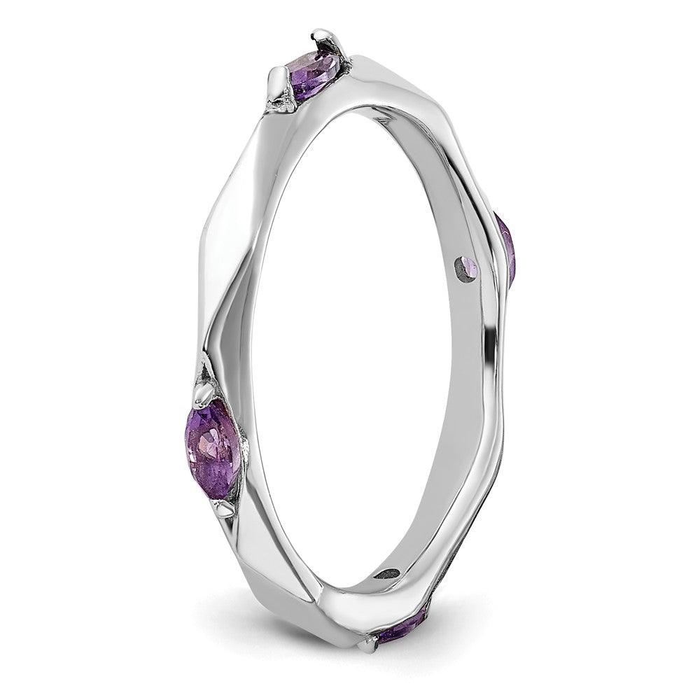 Sterling Silver Stackable Expressions Rhodium-plated Amethyst Ring Size -7