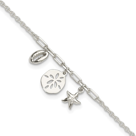 Sterling Silver Shells 9in Plus 1 in Ext. Anklet 9 inches