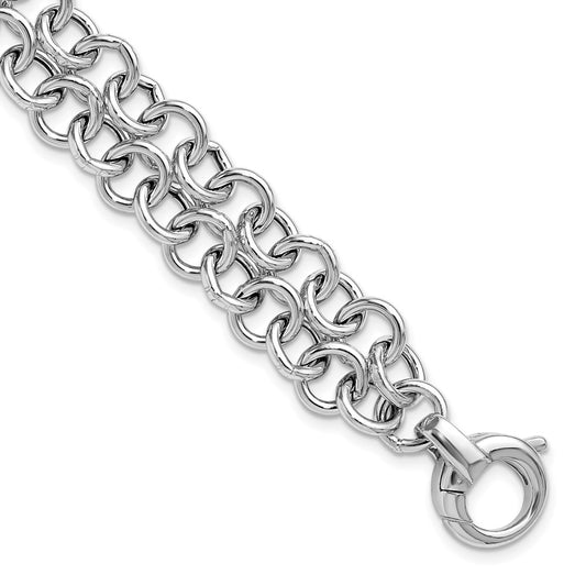 SS RH-plated Polished 2-strand Circle Link Bracelet 7.5  inches